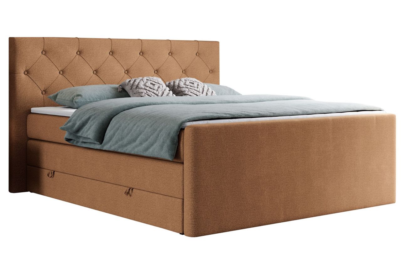 Łóżko kontynentalne KING VELEN 180x200 - H4 - pomarańczowy, struktura