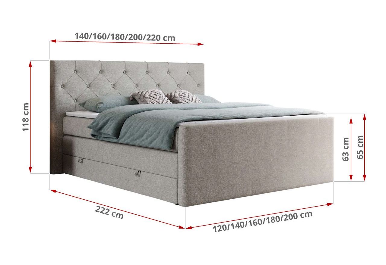 Łóżko kontynentalne KING VELEN 140x200 - H4 - beżowy, struktura
