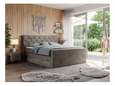 Łóżko kontynentalne KING VELEN 160x200 - H4 - brązowy, welwet