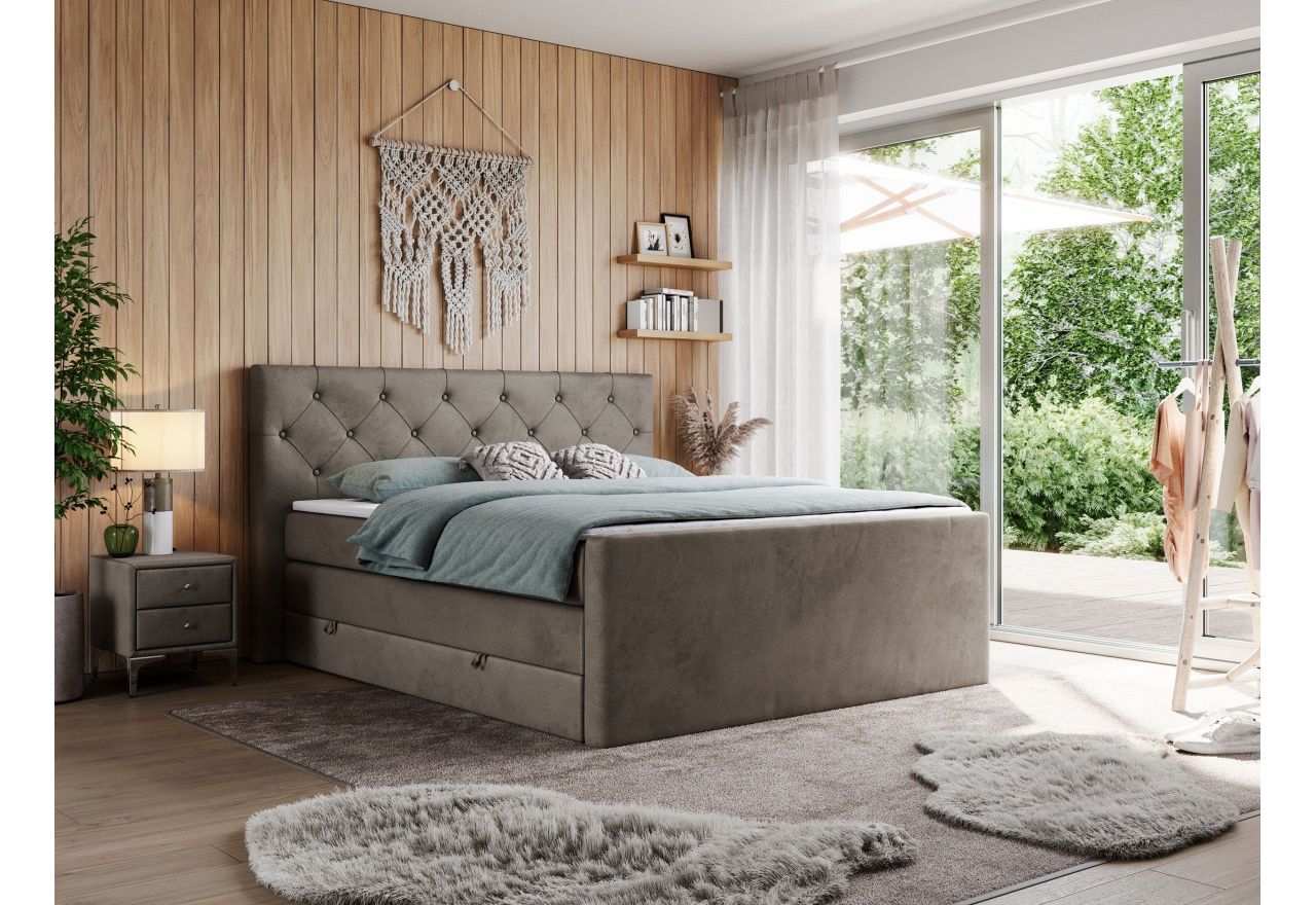 Łóżko kontynentalne KING VELEN 180x200 - H4 - brązowy, welwet