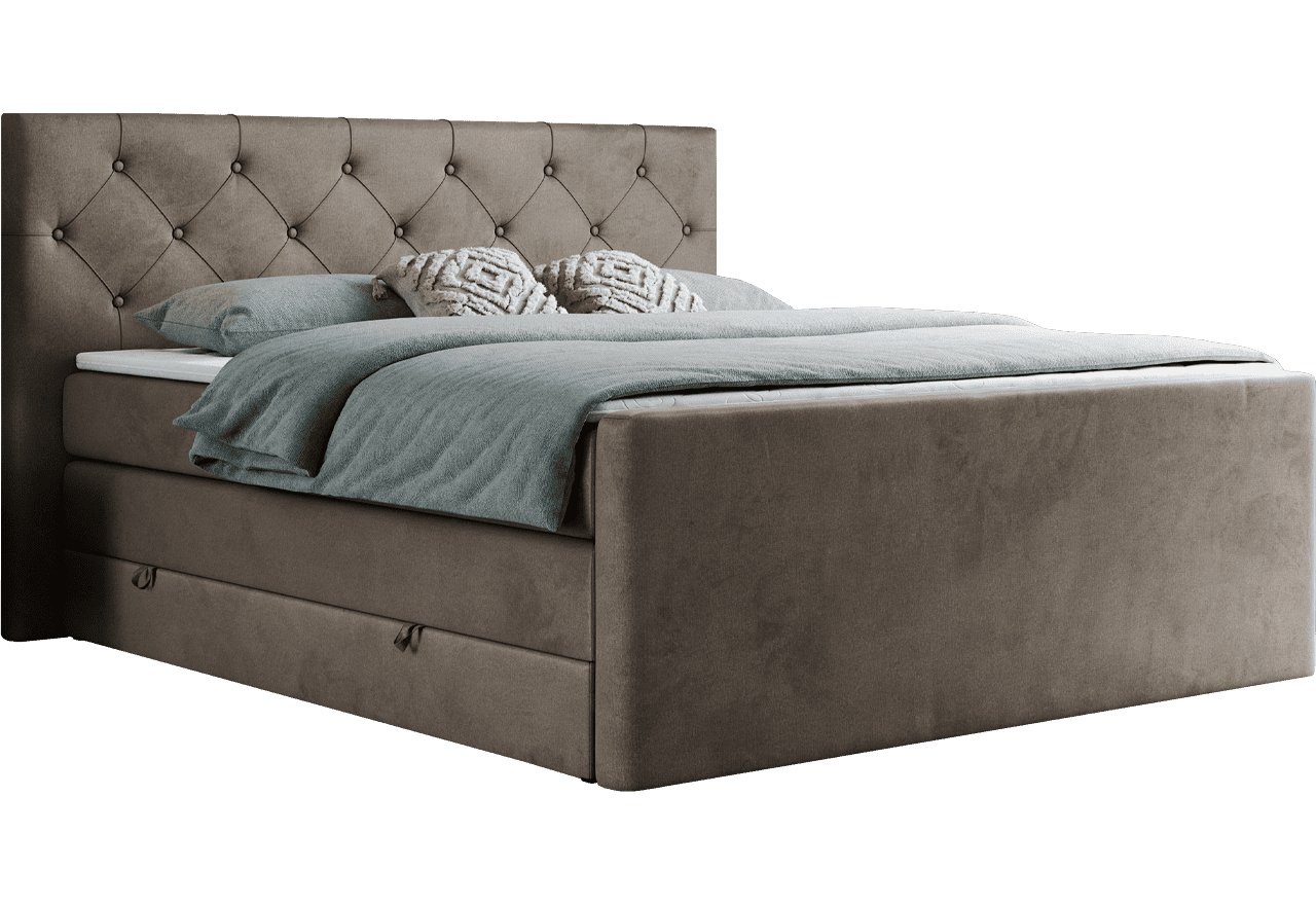 Łóżko kontynentalne KING VELEN 180x200 - H4 - brązowy, welwet