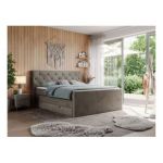 Łóżko kontynentalne KING VELEN 200x200 - H4 - brązowy, welwet