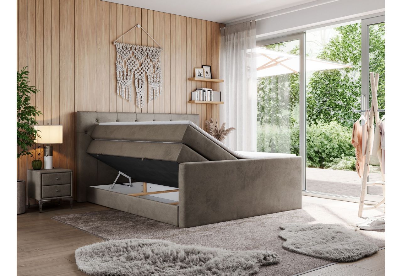 Łóżko kontynentalne KING VELEN 200x200 - H4 - brązowy, welwet