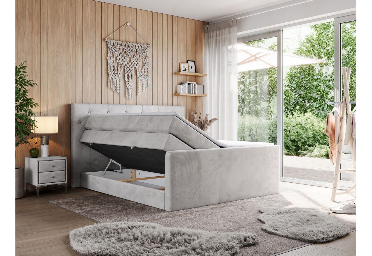 Łóżko kontynentalne KING VELEN 160x200 - H4 - jasnoszary, welwet