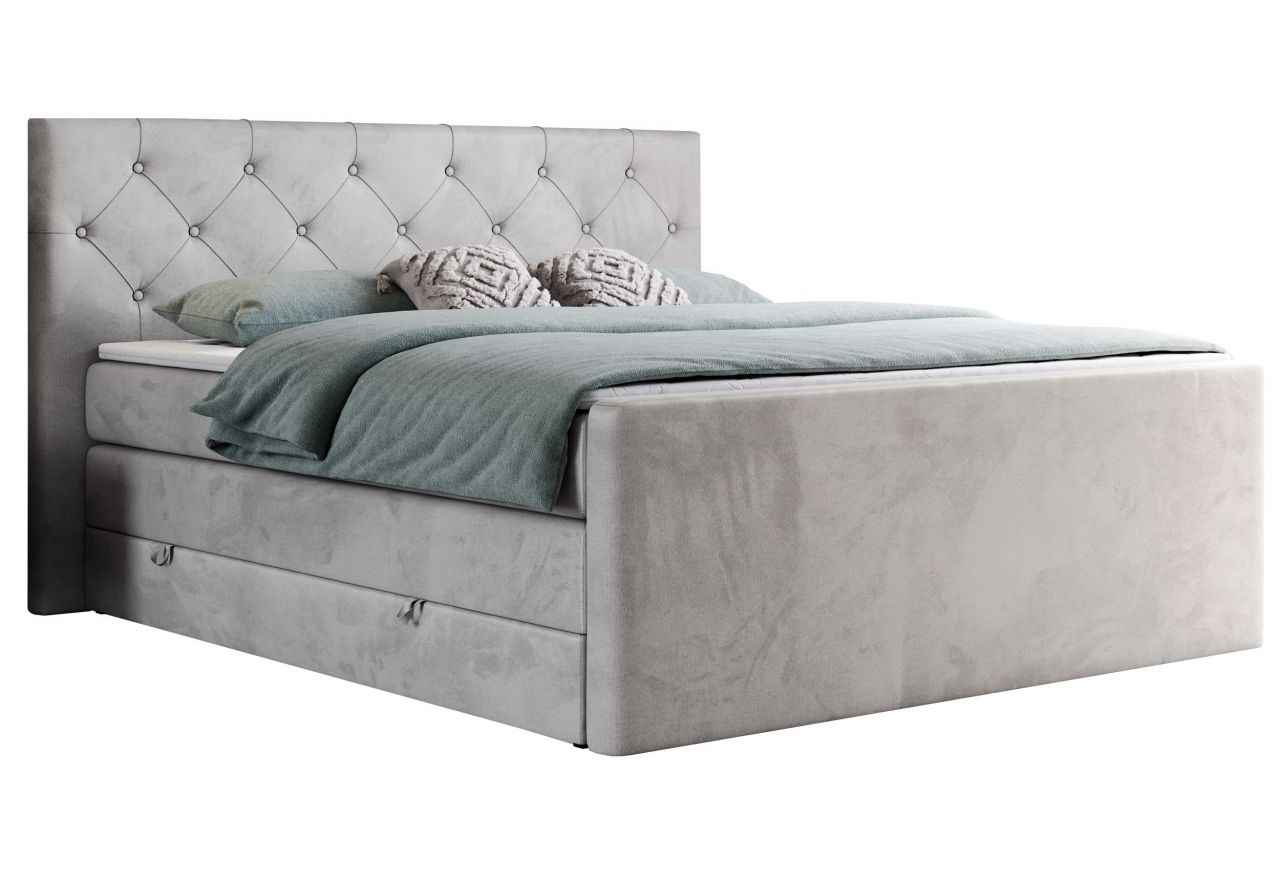 Łóżko kontynentalne KING VELEN 160x200 - H4 - jasnoszary, welwet