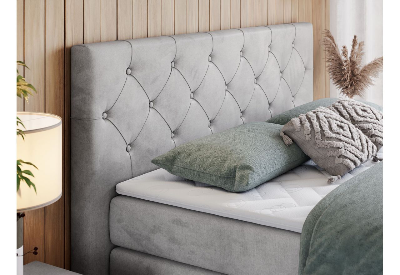 Łóżko kontynentalne KING VELEN 200x200 - H4 - jasnoszary, welwet