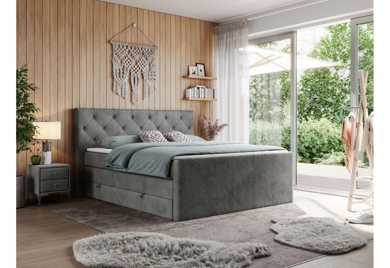 Łóżko kontynentalne KING VELEN 140x200 - H4 - ciemnoszary, welwet