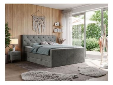 Łóżko kontynentalne KING VELEN 200x200 - H4 - ciemnoszary, welwet