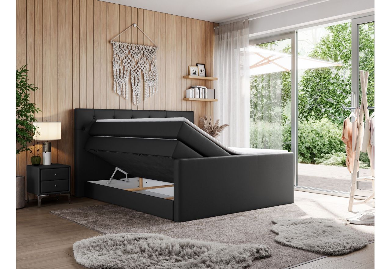 Łóżko kontynentalne KING VELEN 140x200 - H4 - czarny, ekoskóra