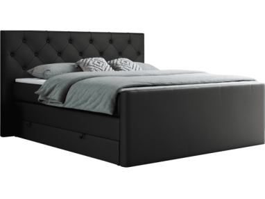 Łóżko kontynentalne KING VELEN 160x200 - H4 - czarny, ekoskóra