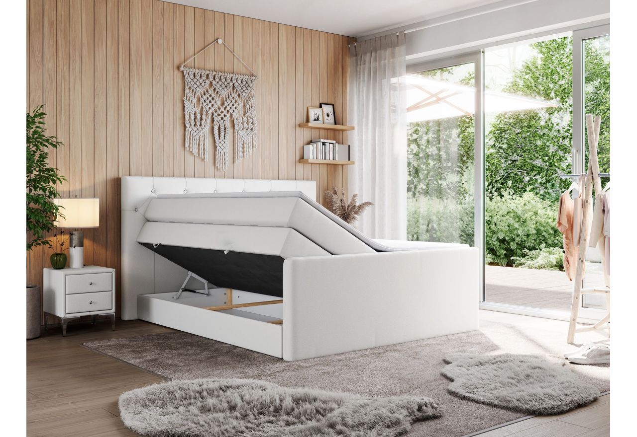 Łóżko kontynentalne KING VELEN 120x200 - H4 - biały, ekoskóra