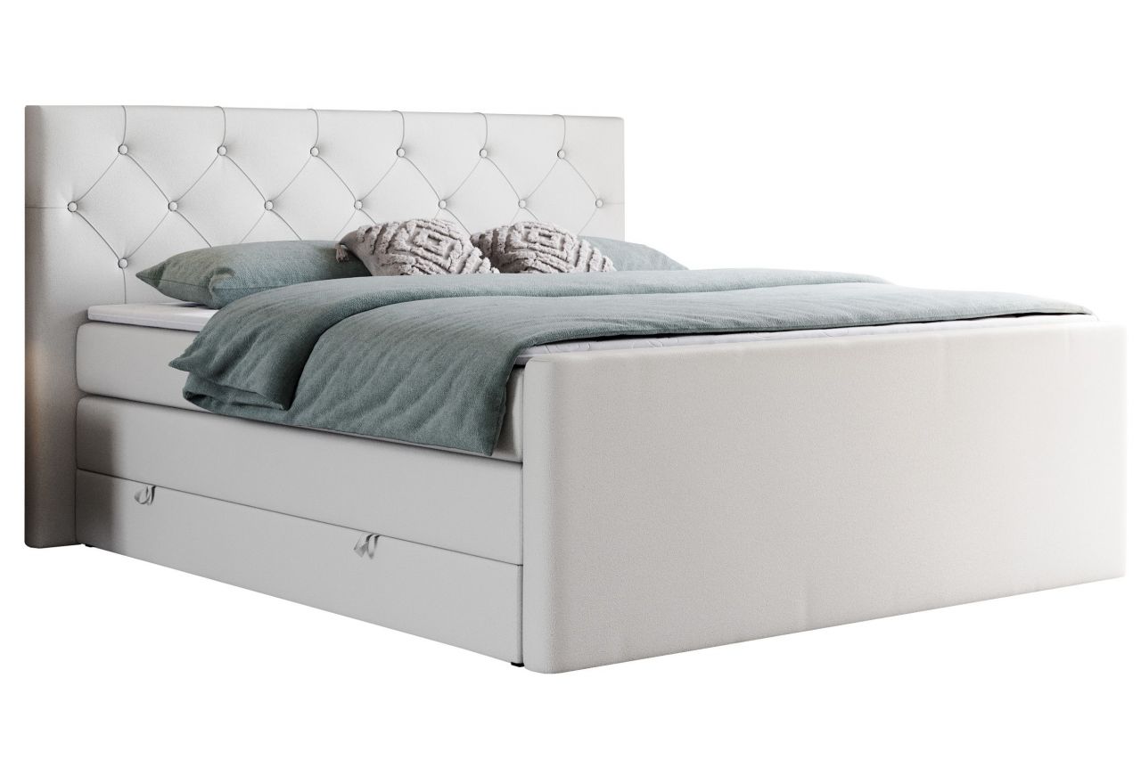 Łóżko kontynentalne KING VELEN 120x200 - H4 - biały, ekoskóra