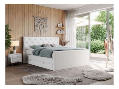 Łóżko kontynentalne KING VELEN 140x200 - H4 - biały, ekoskóra