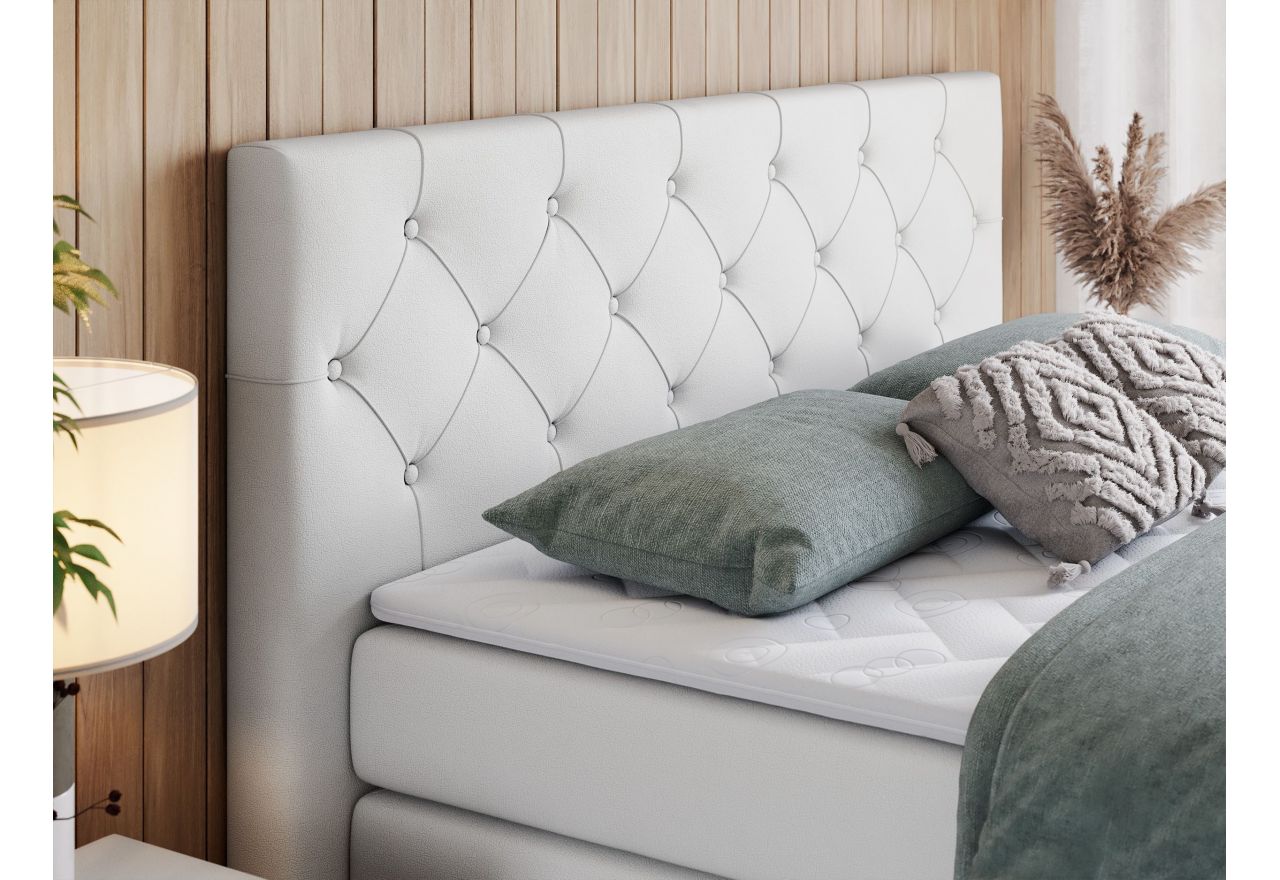 Łóżko kontynentalne KING VELEN 140x200 - H4 - biały, ekoskóra