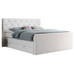 Łóżko kontynentalne KING VELEN 160x200 - H4 - biały, ekoskóra