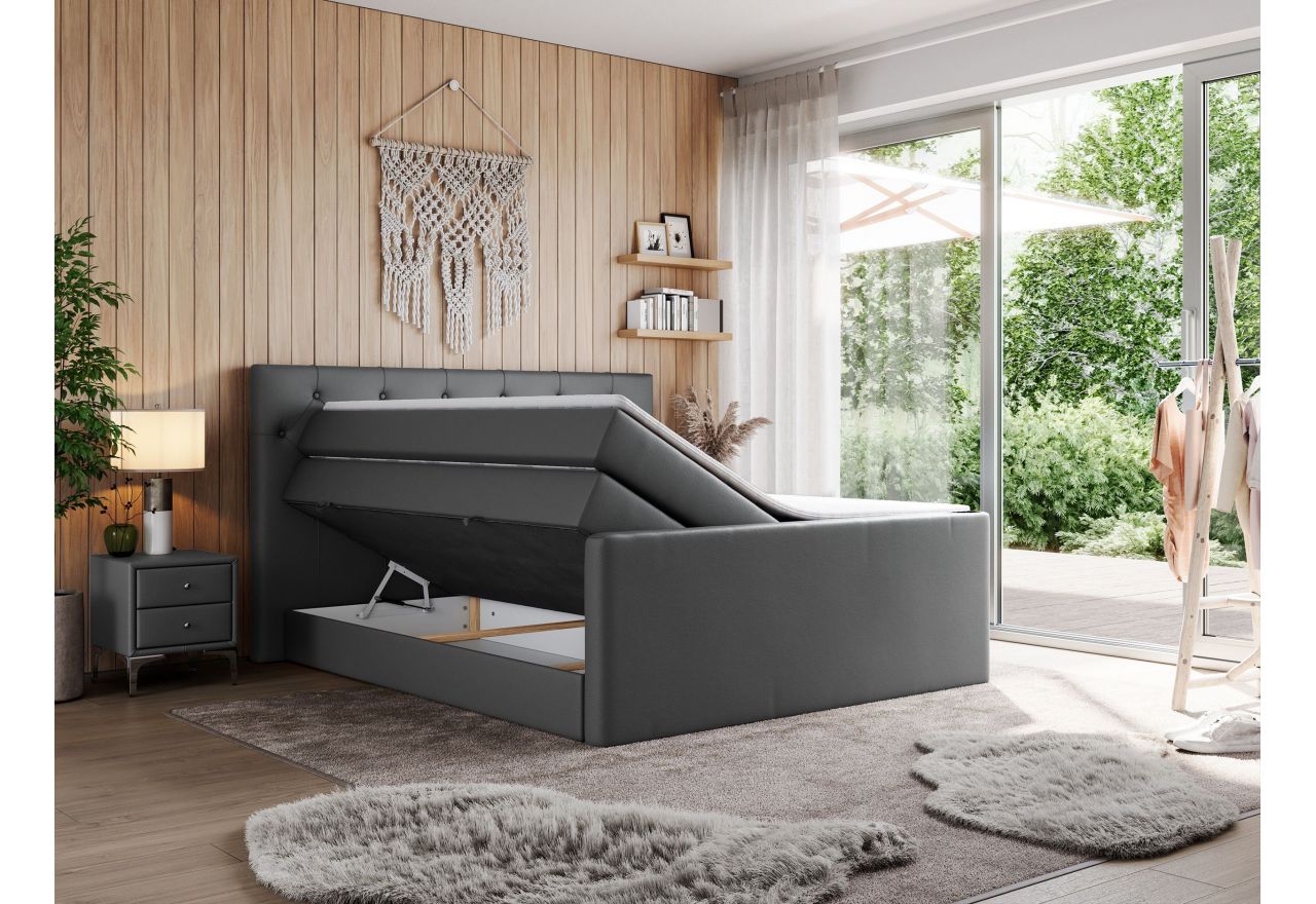 Łóżko kontynentalne KING VELEN 120x200 - H4 - ciemnoszary, ekoskóra