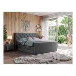 Łóżko kontynentalne KING VELEN 140x200 - H4 - ciemnoszary, ekoskóra