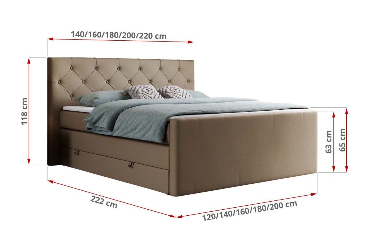 Łóżko kontynentalne KING VELEN 200x200 - H4 - brązowy, ekoskóra