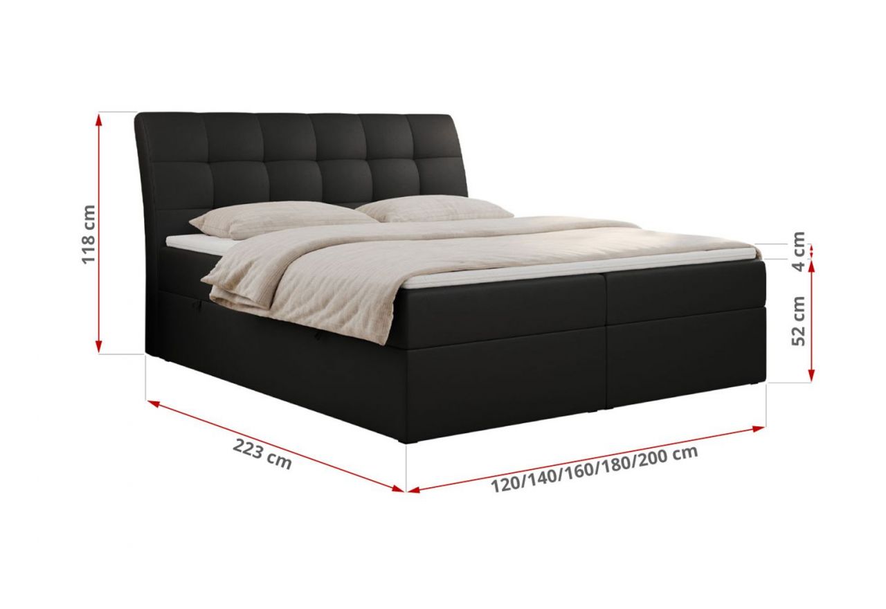 Łóżko kontynentalne DIEGOS 120x200 - H3 - czarny, ekoskóra