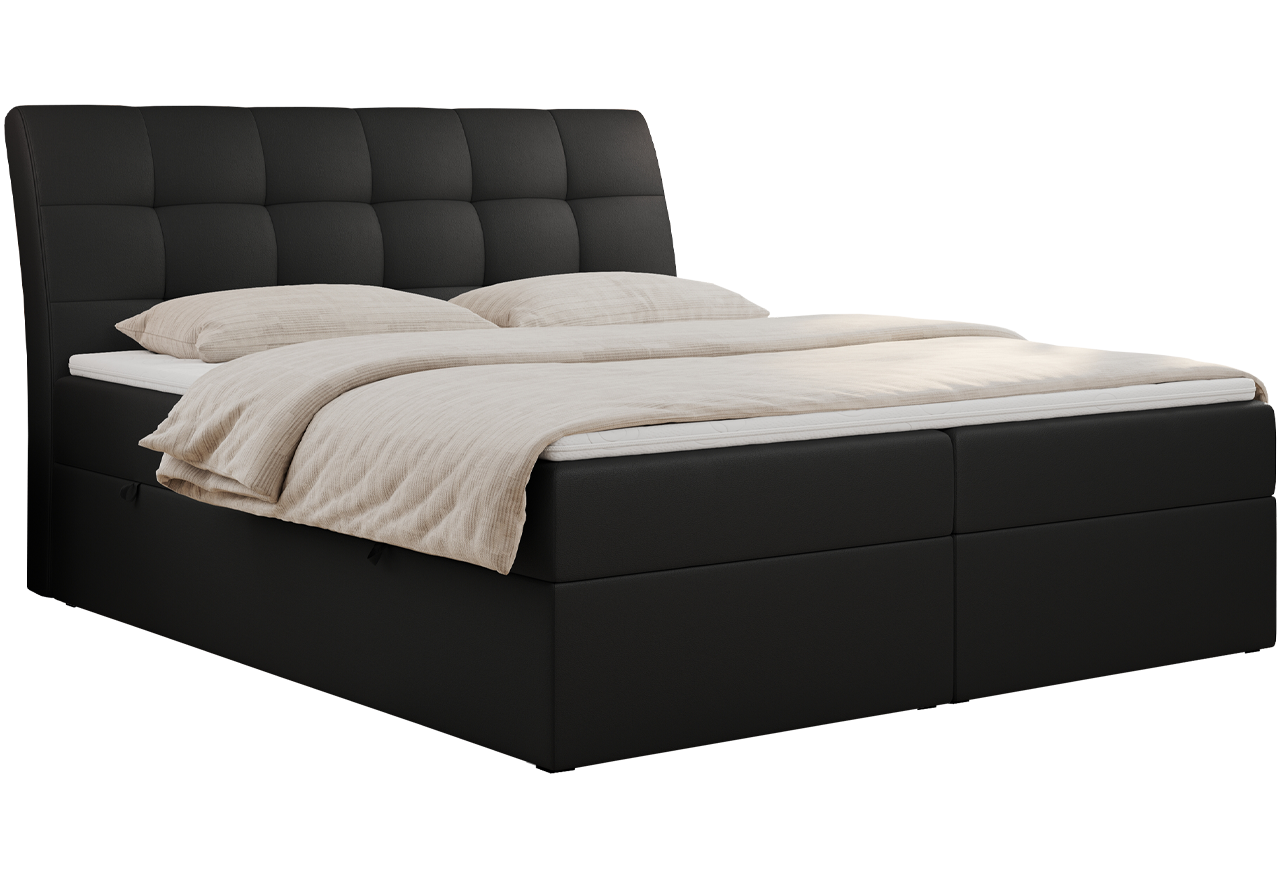 Łóżko kontynentalne DIEGOS 120x200 - H4 - czarny, ekoskóra