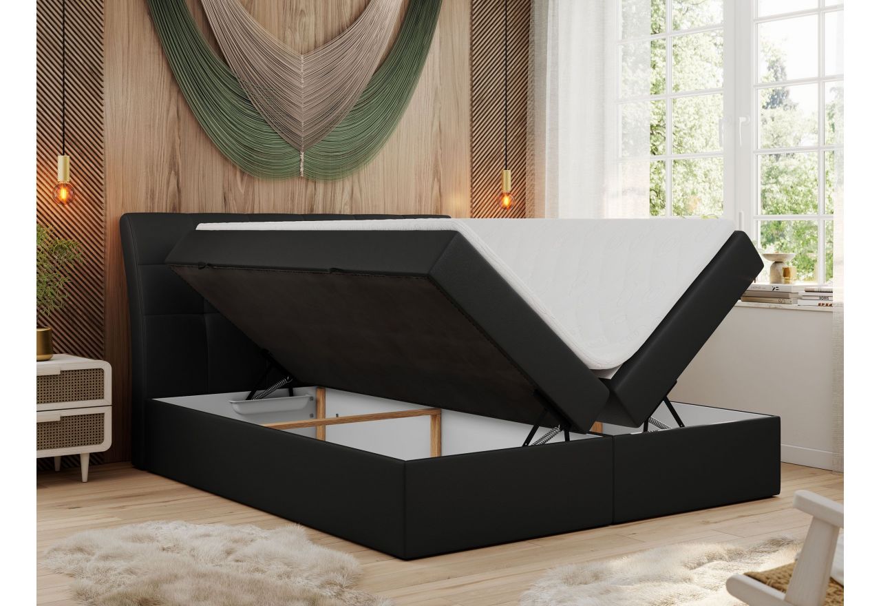 Łóżko kontynentalne DIEGOS 160x200 - H4 - czarny, ekoskóra