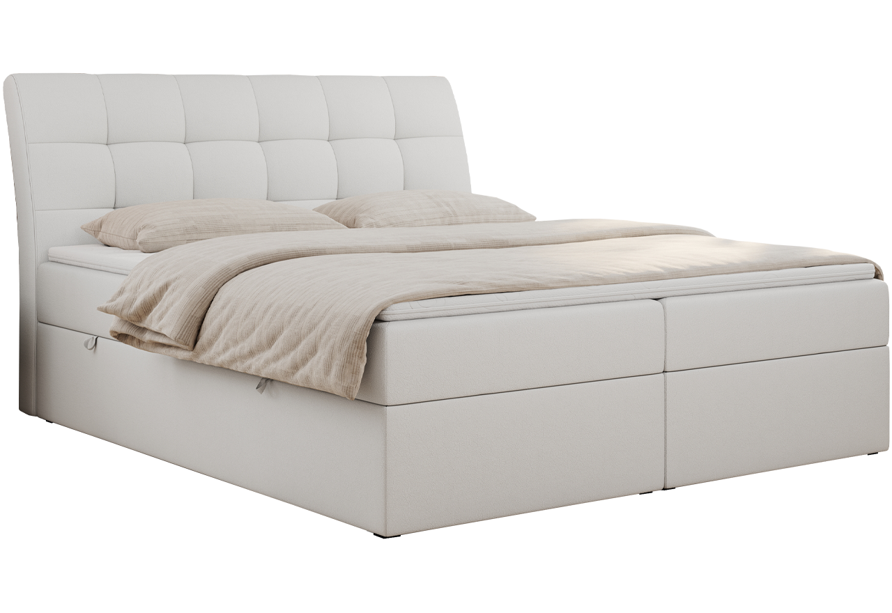 Łóżko kontynentalne DIEGOS 200x200 - H3 - biały, ekoskóra