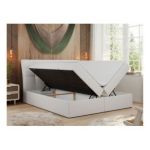 Łóżko kontynentalne DIEGOS 160x200 - H4 - biały, ekoskóra