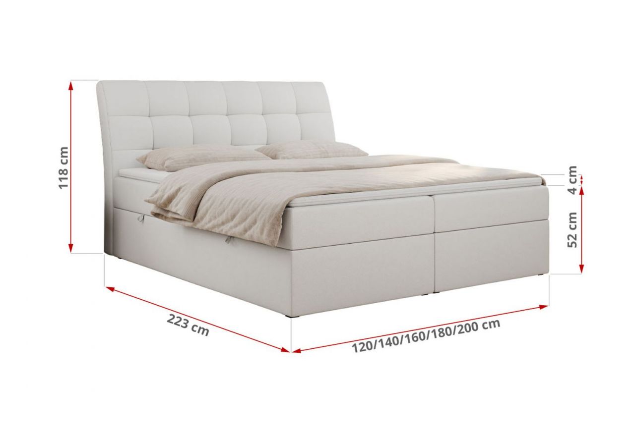 Łóżko kontynentalne DIEGOS 200x200 - H4 - biały, ekoskóra