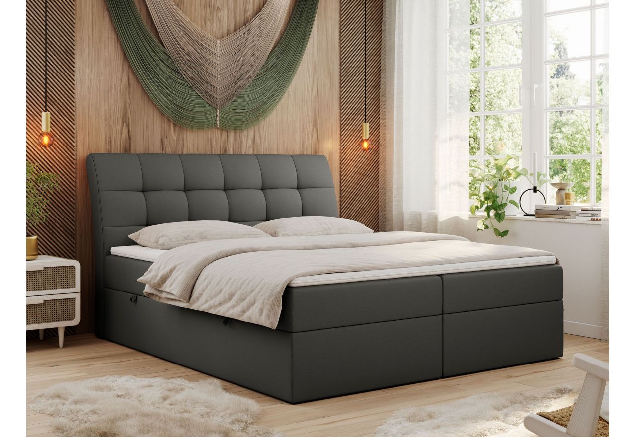 Łóżko kontynentalne DIEGOS 140x200 - H3 - szary, ekoskóra