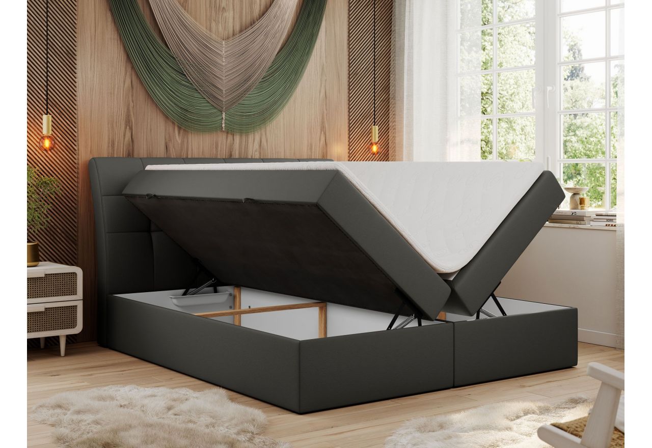 Łóżko kontynentalne DIEGOS 140x200 - H3 - szary, ekoskóra