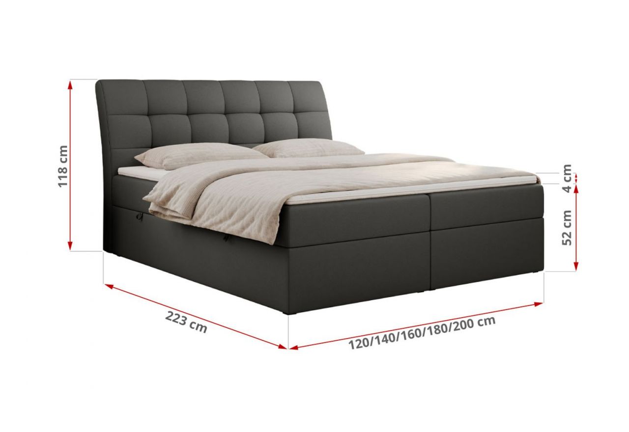 Łóżko kontynentalne DIEGOS 180x200 - H4 - szary, ekoskóra