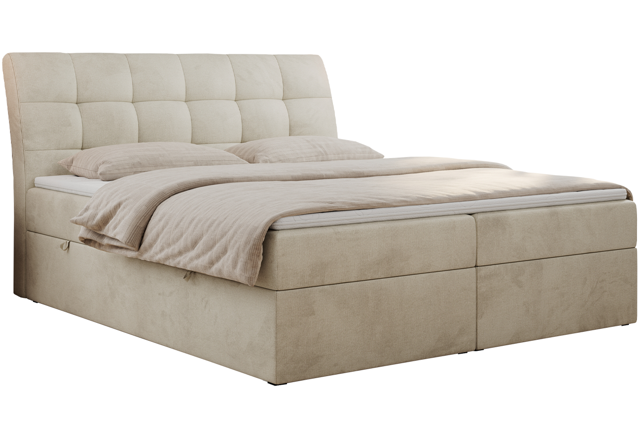 Łóżko kontynentalne DIEGOS 140x200 - H3 - beżowy, welwet