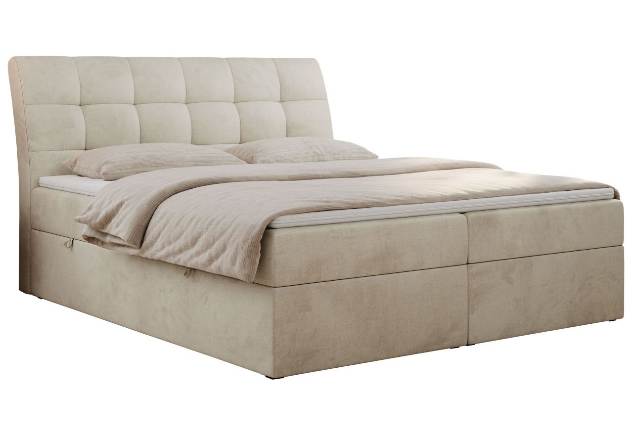 Łóżko kontynentalne DIEGOS 140x200 - H4 - beżowy, welwet