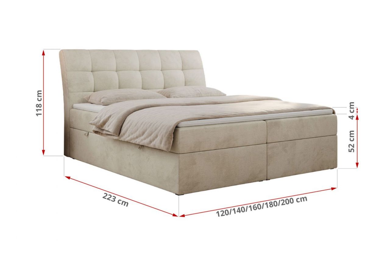 Łóżko kontynentalne DIEGOS 180x200 - H4 - beżowy, welwet