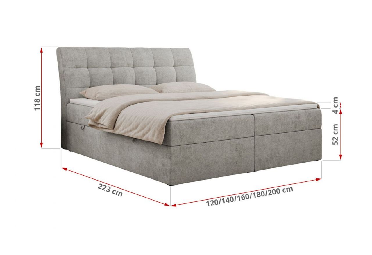Łóżko kontynentalne DIEGOS 180x200 - H4 - jasnoszary, struktura