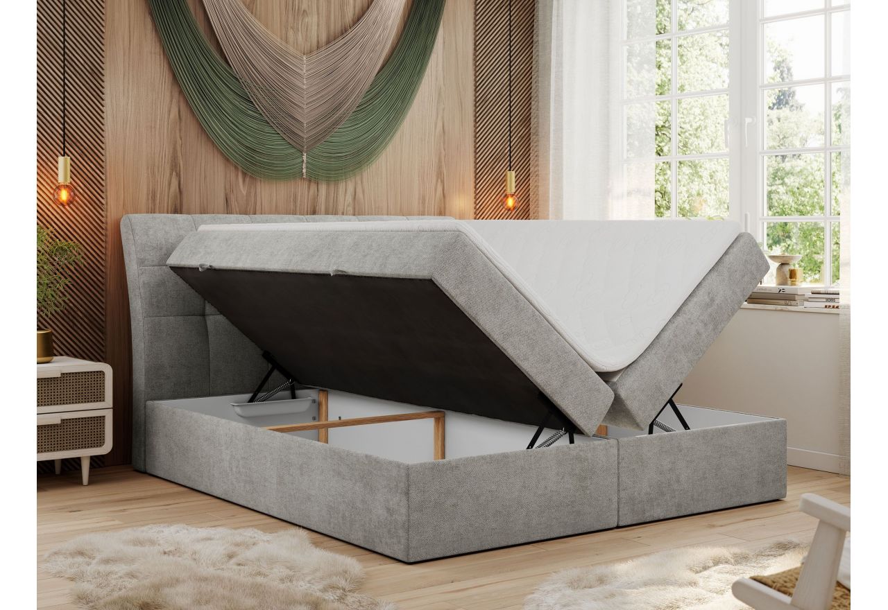 Łóżko kontynentalne DIEGOS 180x200 - H4 - jasnoszary, struktura