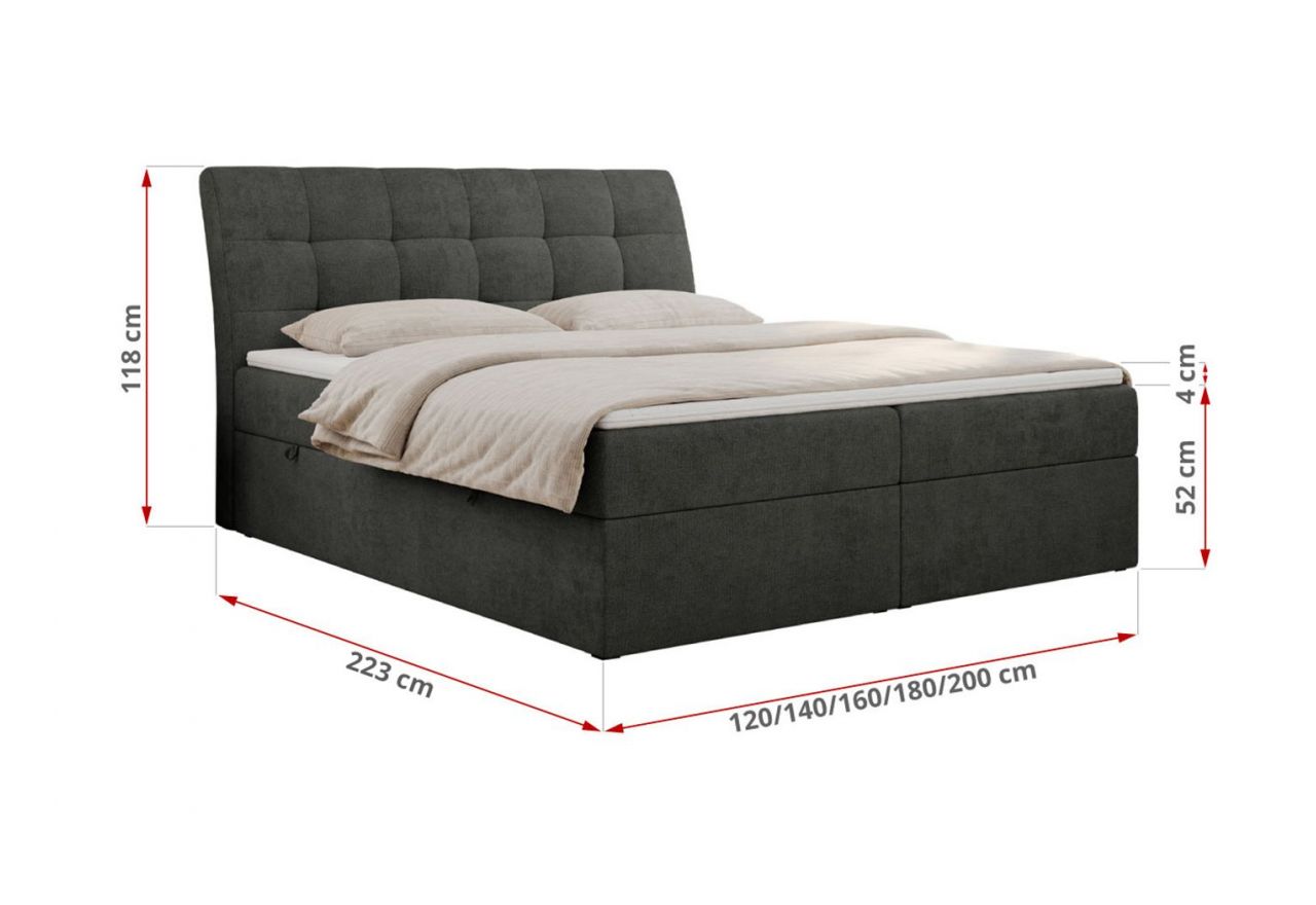 Łóżko kontynentalne DIEGOS 160x200 - H4 - ciemnoszary, struktura
