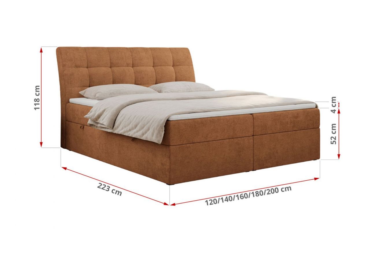 Łóżko kontynentalne DIEGOS 120x200 - H3 - pomarańczowy, struktura