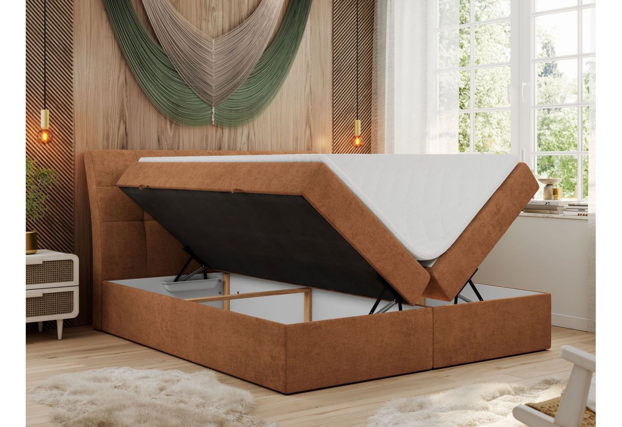 Łóżko kontynentalne DIEGOS 140x200 - H4 - pomarańczowy, struktura