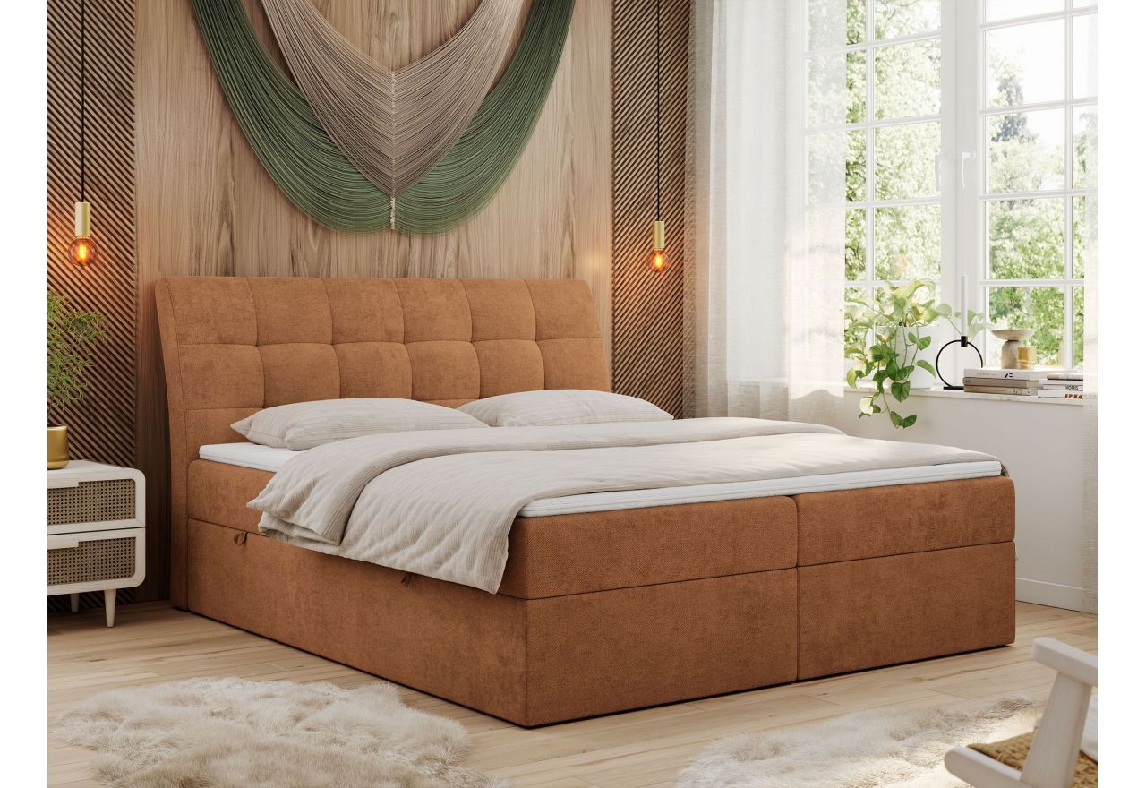Łóżko kontynentalne DIEGOS 160x200 - H4 - pomarańczowy, struktura