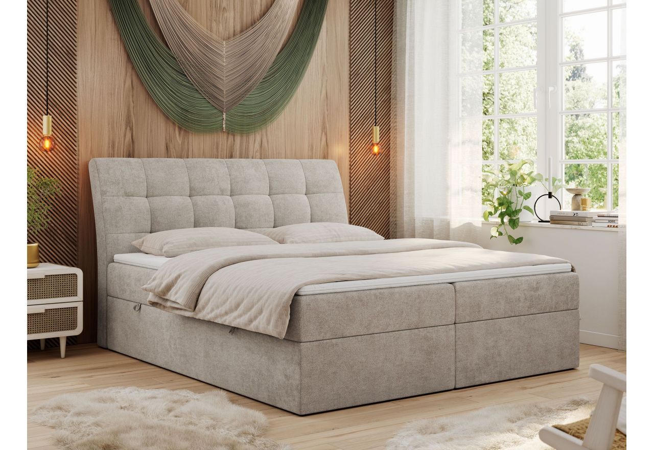 Łóżko kontynentalne DIEGOS 160x200 - H3 - beżowy, struktura