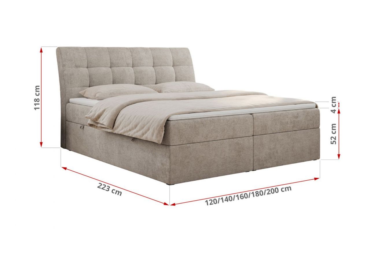 Łóżko kontynentalne DIEGOS 200x200 - H4 - beżowy, struktura