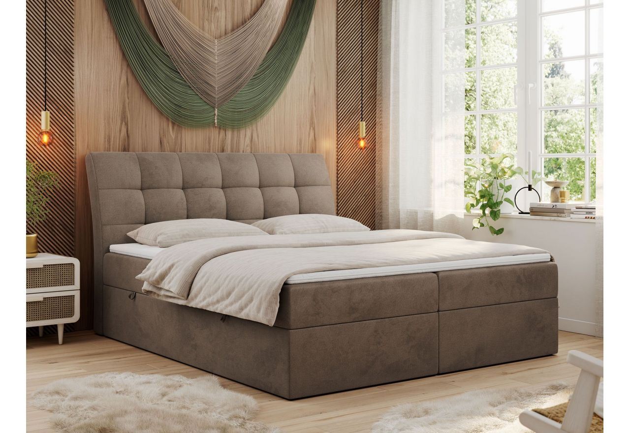 Łóżko kontynentalne DIEGOS 160x200 - H3 - brązowy, welwet