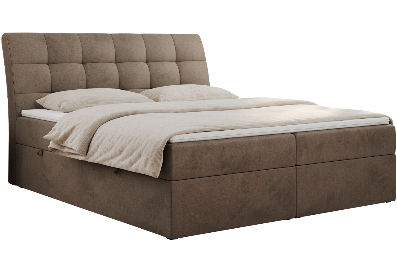 Łóżko kontynentalne DIEGOS 160x200 - H3 - brązowy, welwet