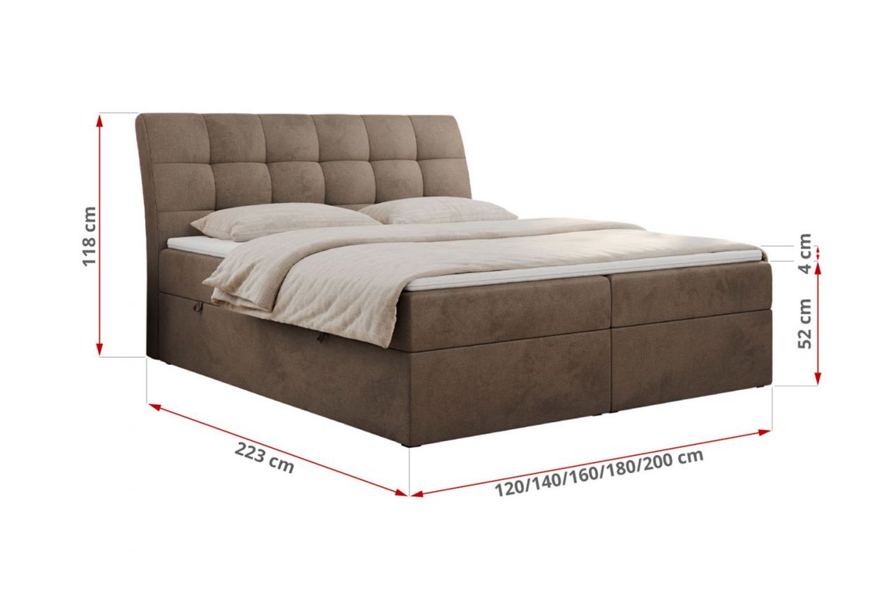 Łóżko kontynentalne DIEGOS 200x200 - H3 - brązowy, welwet