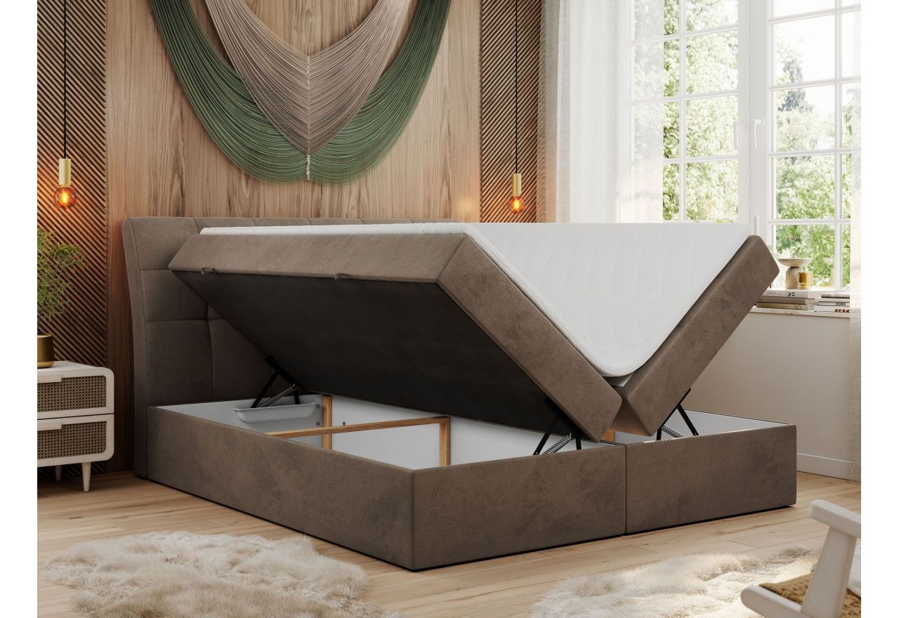 Łóżko kontynentalne DIEGOS 140x200 - H4 - brązowy, welwet