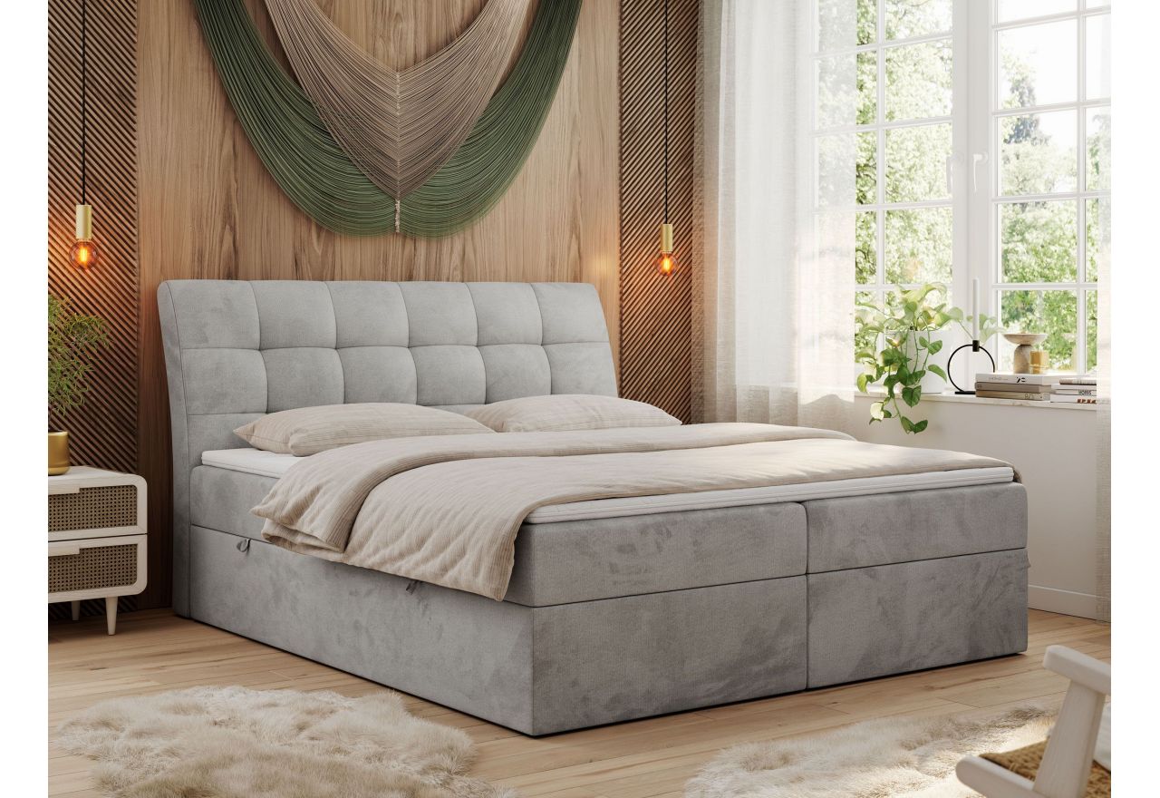 Łóżko kontynentalne DIEGOS 140x200 - H4 - jasnoszary, welwet