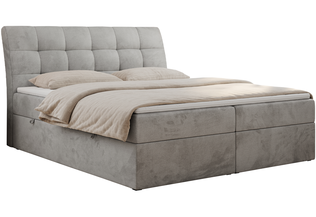 Łóżko kontynentalne DIEGOS 200x200 - H4 - jasnoszary, welwet