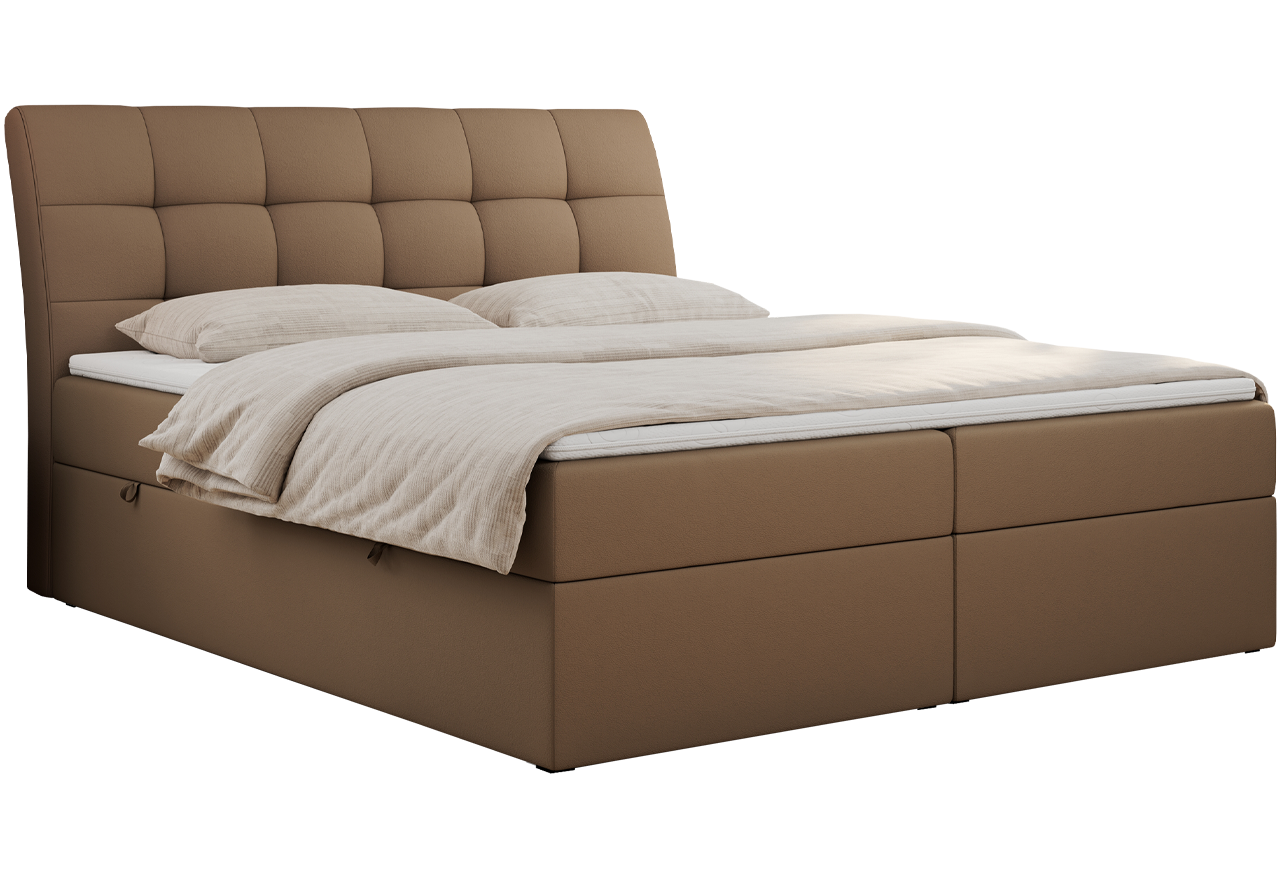 Łóżko kontynentalne DIEGOS 120x200 - H3 - brązowy, ekoskóra