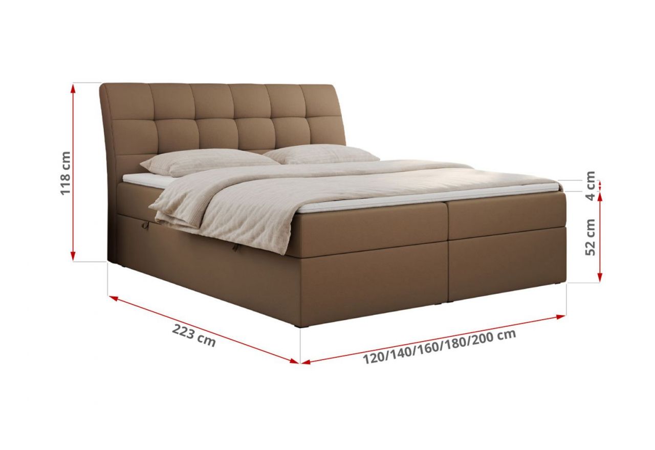 Łóżko kontynentalne DIEGOS 120x200 - H3 - brązowy, ekoskóra